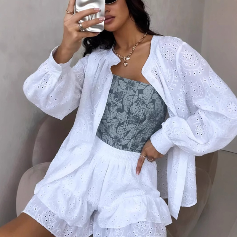 European and American Cross-border 2025 Spring and Summer Women's Fashion French Casual suit Comfortable Casual Jacquard suit Two-piece Set