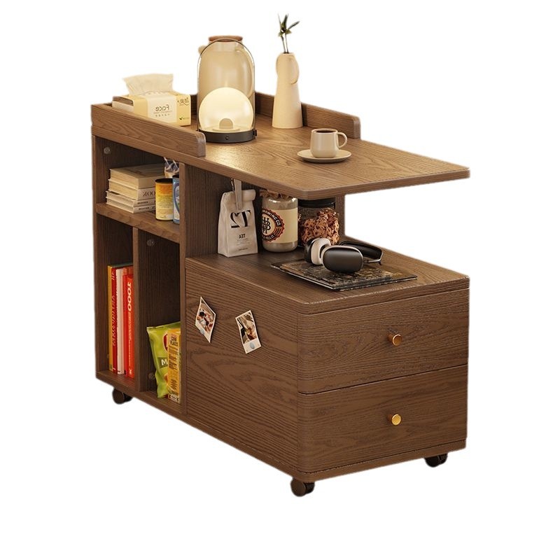Mesa de té de lujo ligera con ruedas, estante de almacenamiento al lado de la cama, carro de madera sólida, tabla lateral móvil, sofá, gabinete lateral