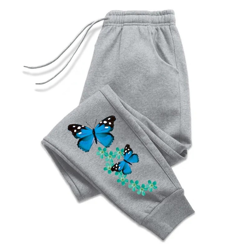 Butterfly Print Ladies Casual Sports Pants High Quality Four Seasons Daily Sports Jogging Pants Ladies Home Outdoor Soft Pants