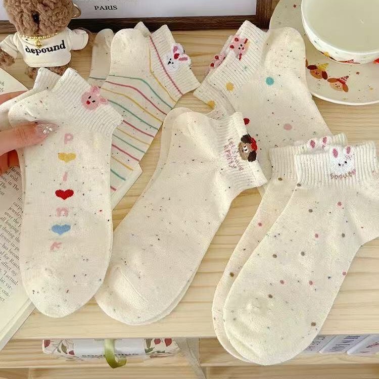 Women's Spring New Japanese-Style Cartoon Heart Rabbit Yarn Short Socks Cute Cotton Low-Cut Socks
