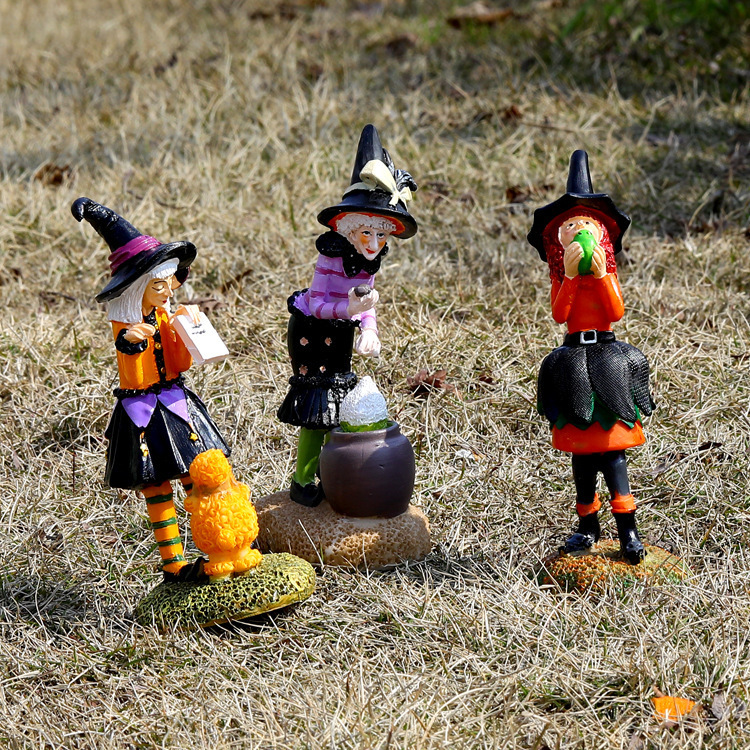 越境新品ハロウィーンプレゼント魔女人形樹脂置物屋外創意庭園園林公仔装飾品|undefined