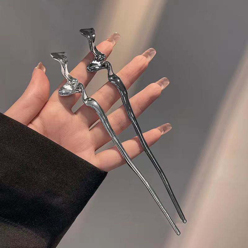 Simple Metal Hairpin Women's Modern Daily Back-of-the-Head Plate Hair Hairpin High-grade Feeling Ball Hair Hairpin Headwear Summer