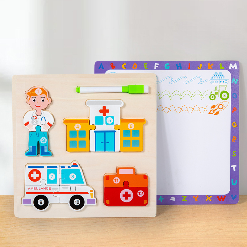 Niños de madera 3D puzzle tridimensional vehículos de transporte de animales cognición gran tablero de puzzle juguetes de educación temprana