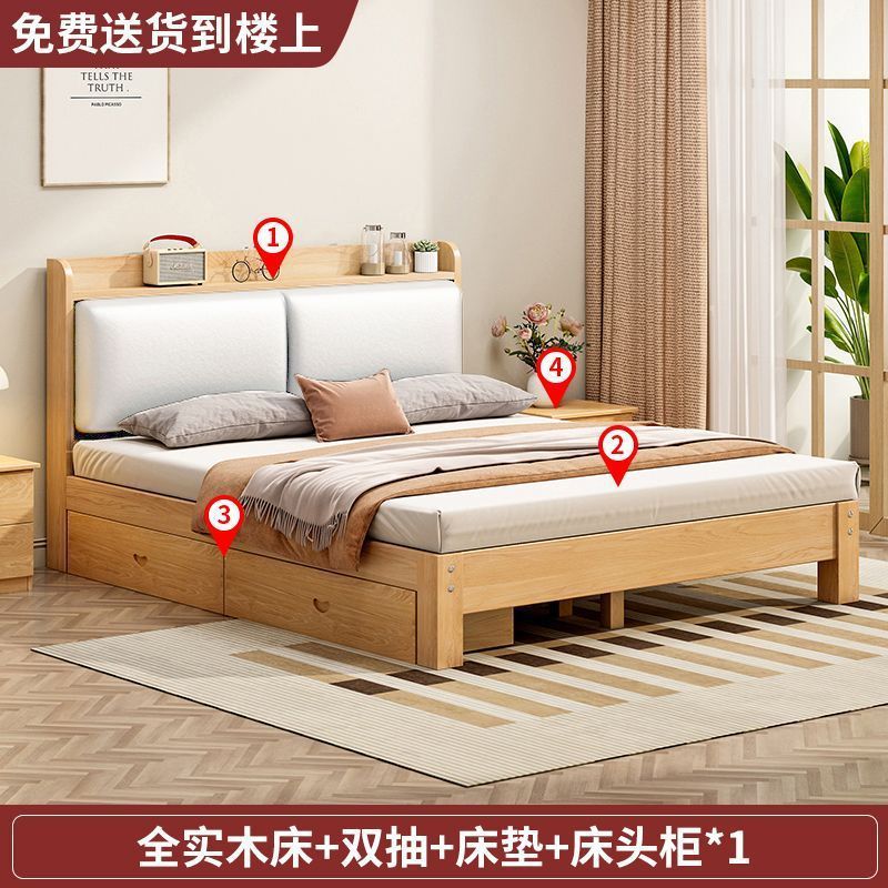 実木ベッド現代シンプル全実木1.2メートル1.5メートルシングルベッド家庭用ツインベッド小戸型賃貸ベッド