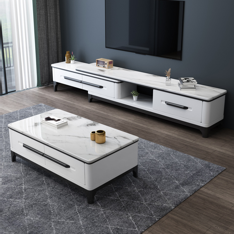 大理石茶幾電視櫃可伸縮組合功能儲物視聽櫃1.3m玻鋼石茶幾電視櫃