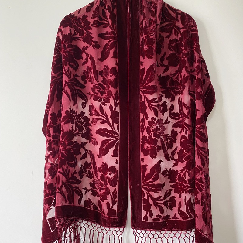 Autumn and winter classical velvet shawl mulberry silk scarf 100 mulberry silk versatile mid-length shawl peony cheongsam