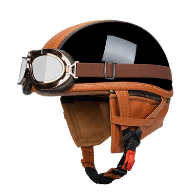 Motosiklet kaskı (dəbilqə) | Cross-border Motorcycle Helmet Retro Half Helmet - bright-black-orange-peel-copper-mirror-silver-surface-s