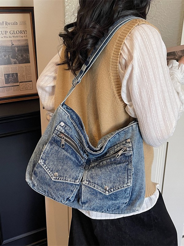 Bolso retro de gran capacidad para mujeres 2026 primavera nueva moda denim mochila de hombro para viajar bolsa de ocio image 4