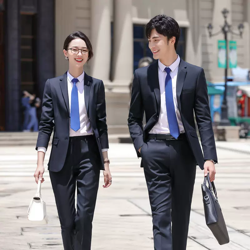 藏青色羊毛西装高端商务男士西服套装外企经理修身新郎礼服正装