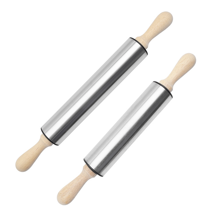 不锈钢木柄滚筒擀面杖家用压面棍不沾擀面棒擀饺子面皮烘焙工具