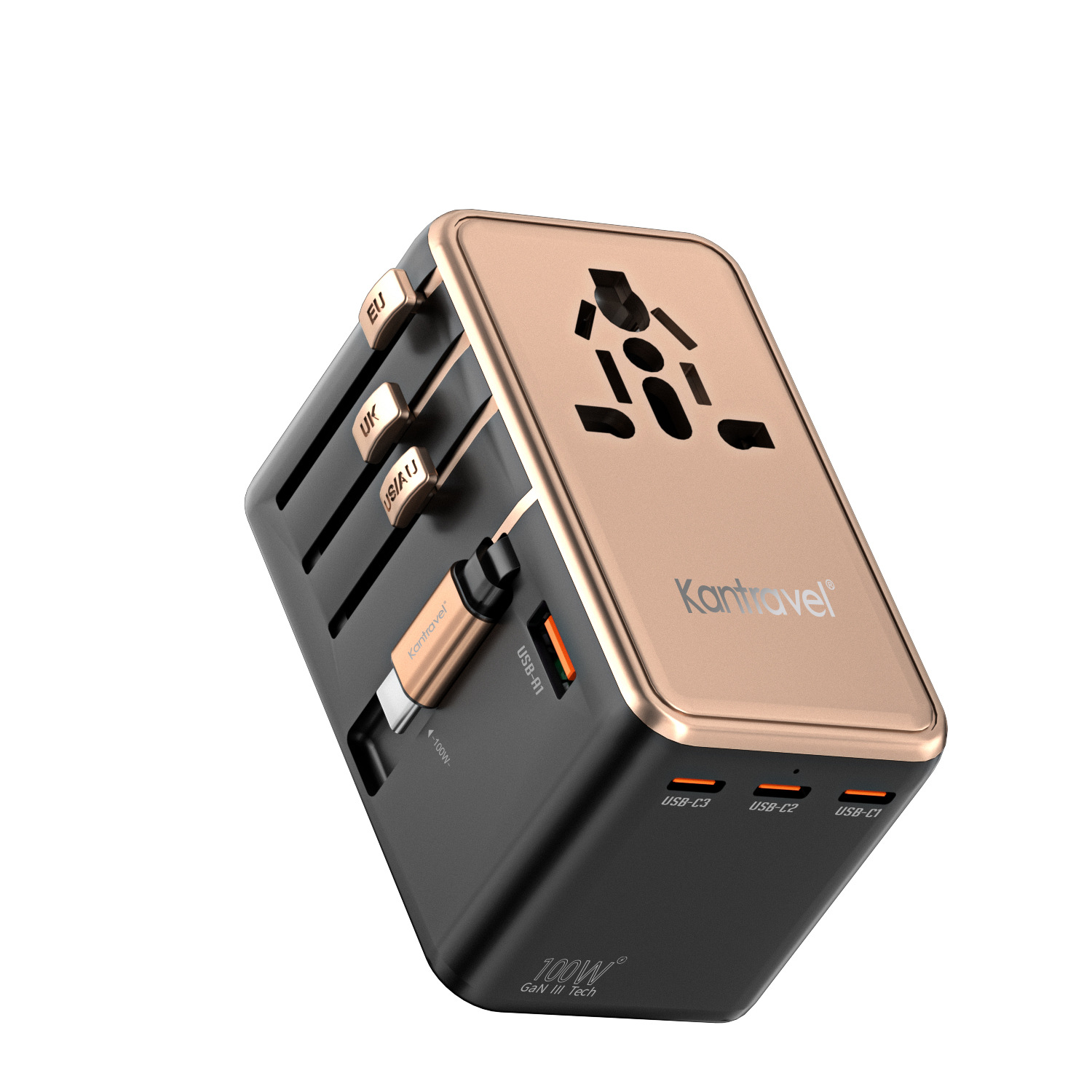 全球通转换插座一转多伸缩数据线100W快充转换插头英规旅行插座