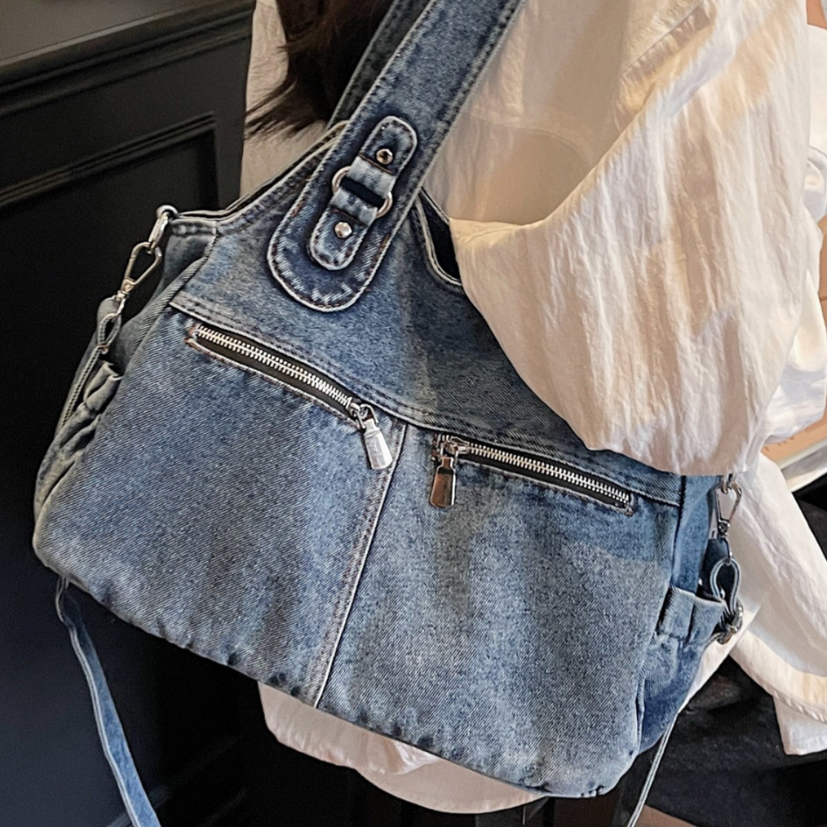 European and American Fashion Large-Capacity Casual Shoulder Tote Bag 2026 New Retro Denim Versatile Commuter Crossbody Bag