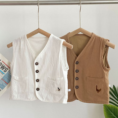 新款春秋款好看中小童男童百搭馬甲1-3-6刺繡百搭小馬甲0016