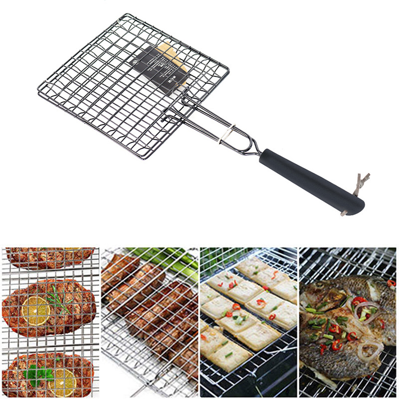 Gran por mayor transfronterizo para grados de alimentos sin contacto red de barbacoa plegable red de barbacoa portátil red de barbacoa rectangular red de pescado asado