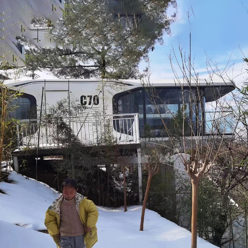 Pista de esquí personalizada Nieve camping hotel fotógrafo tarjeta campamento vagabundo vagabundo vacation space apple capsule alojamiento residencial