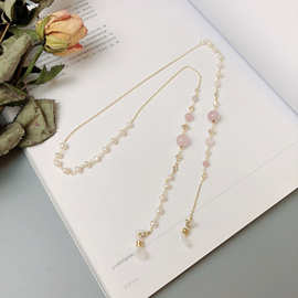 天然淡水珍珠粉晶手工眼镜绳口罩挂绳diy饰品奥地利水晶配饰首饰