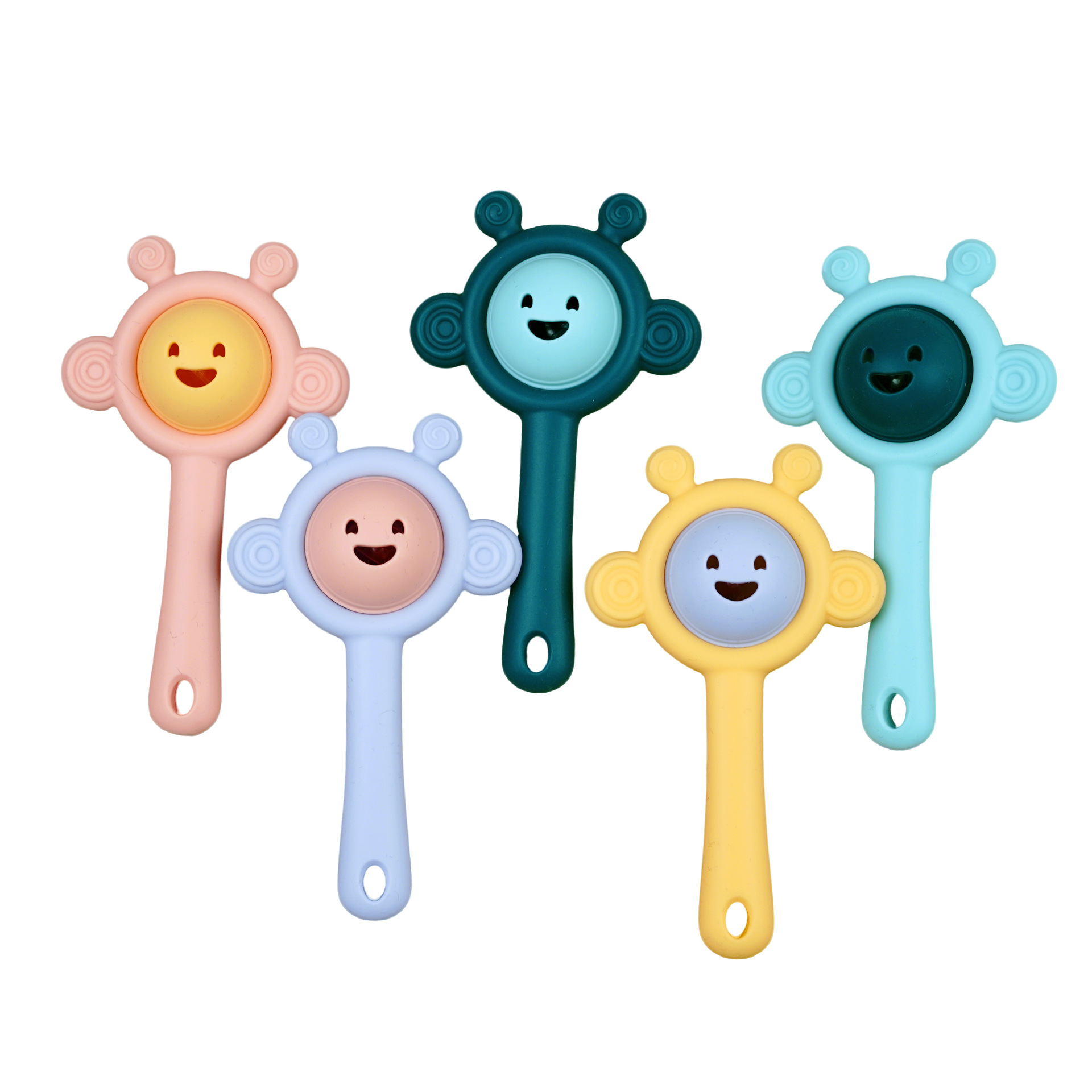 Mordedor para bebés y niños, juguetes para sonajeros calmantes, artefactos de manos anti-comer, pellizca para morder para bebés, juguetes calmantes de silicona