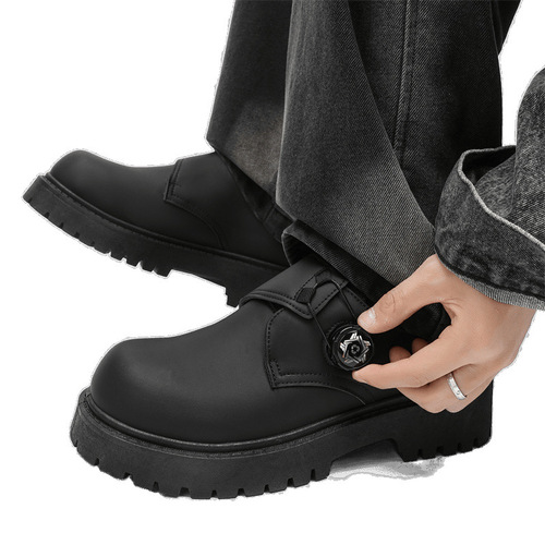 Large Sole Men's Spring Casual Retro Thick Heel Elevator Derby Shoes Formal British Style Black Wide Foot Trendy Shoes