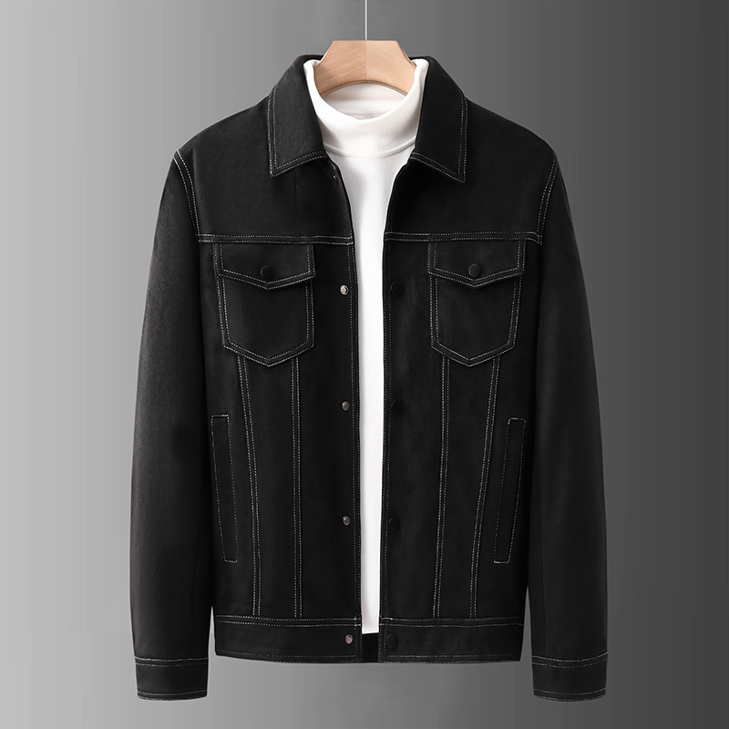 Men's Clothing Suede Jacket Men Spring and Autumn Fashion Retro Loose Lapel Outerwear Top High end Men's Work Jacket_voghion.com