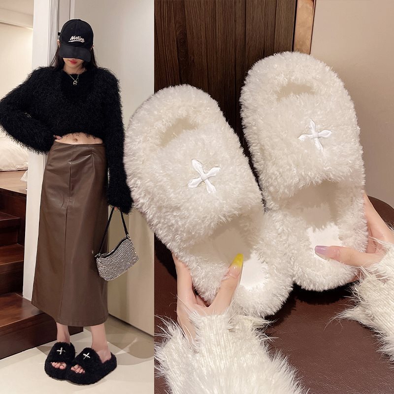 Super Popular Non-Slip Thick-Soled New Red Cotton Home Autumn and Winter Furry Slippers for Women to Wear Outside Ins Trend 2025 Super Popular Non-Slip Thick-Soled New Red Cotton Home Autumn and Winter Furry Slippers for Women to Wear Outside Ins Trend 2025