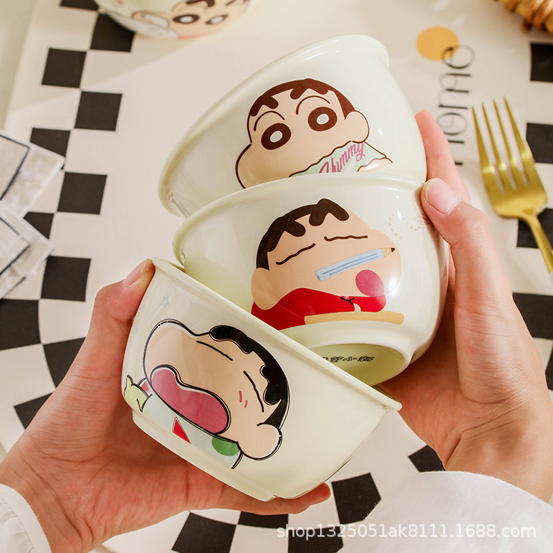 蜡笔小新联名饭碗可爱儿童米色系列高颜值家用卡通陶瓷餐具碗具