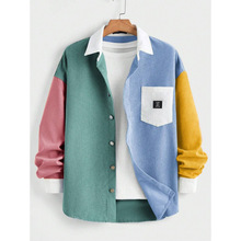 L 14576 Corduroy color block shirt ��о��ײɫ��������