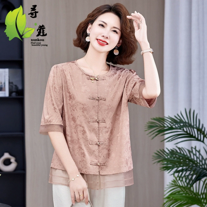 Новая китайская мама летняя рубашка 2025 новый национальный стиль иностранная одежда мода для женщин среднего и пожилого возраста летняя рубашка