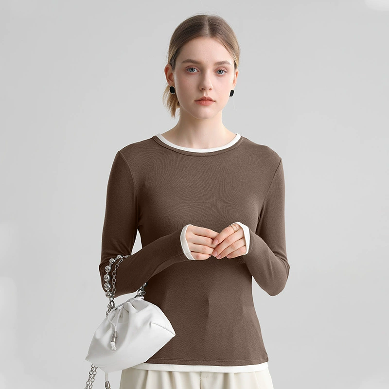 Туника с длинным рукавом из шерсти, slim fit, круглый ворот, многоколерные размеры S–XL