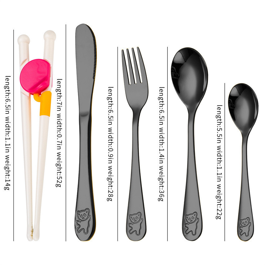 Creativo 304 de acero inoxidable cuchillo para niños, tenedor y cuchara palillos traje de dibujos animados de alto aspecto cuchara de entrenamiento Tenedor Oso vajilla