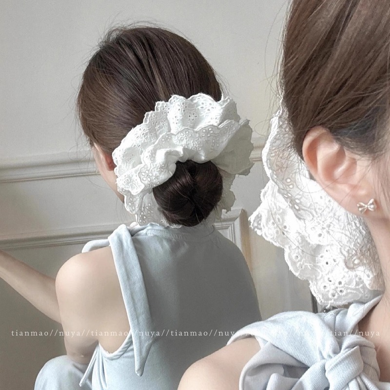 夏の雰囲気の女性用ブルーインテースヘアゴム、高級感のある2025年新作特大ヘアロープ、ボールヘッド、フラワーヘアロープ|undefined