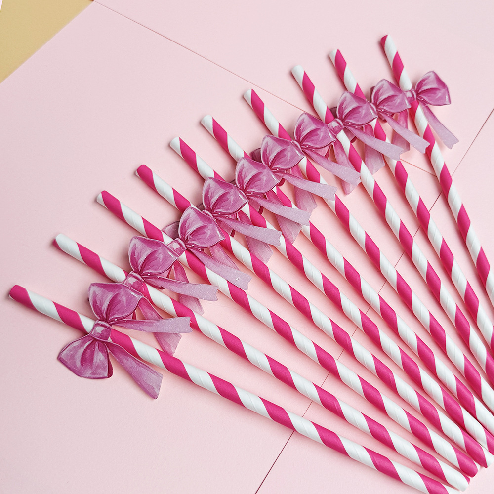 Suministros para fiestas transfronterizas Pajitas de lazo creativas Pajitas de papel desechables Pajitas de jugo de frutas Spot al por mayor