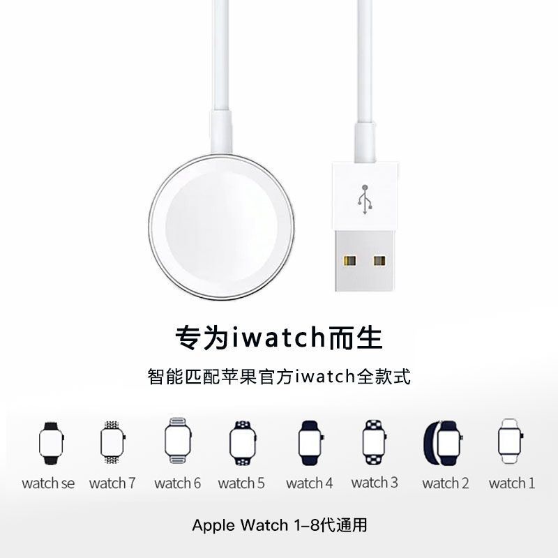 品菲达苹果手表无线充电器适用iWatch磁吸充电线Type-C/USB接口