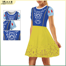 2025万圣节新品白雪公主数码印花女式连衣裙圆领休闲跨境女装裙子