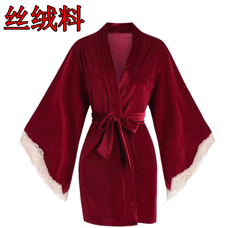 Meishilan Sexy Nightgown Women's 2024 New Golden Velvet Bridal Morning Gown High-end Spring and Autumn Bathrobe 231