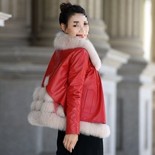 海宁羽绒服女绵羊皮狐狸毛领皮衣冬装外套女短款显瘦皮草