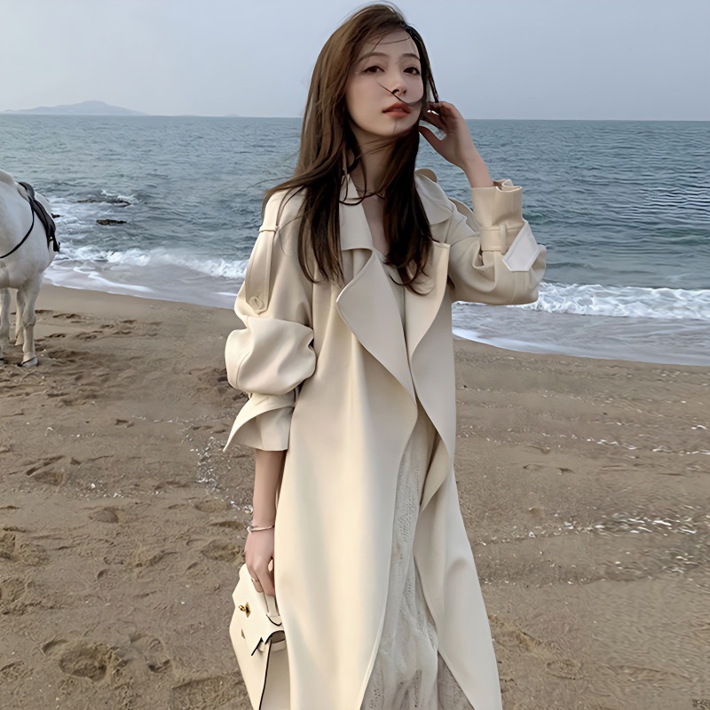 2024 Spring and Autumn New Mid-length Over-the-knee Coat Women's Korean Style Student Fashion Western Style Coat Coat Trendy