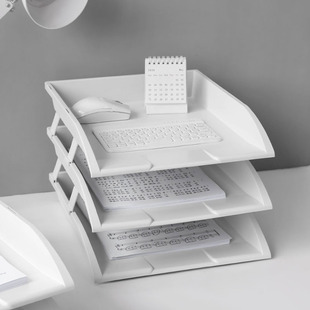 A4 file rack multi-layer white overlay office desktop bookshelf file tray data sorting storage rack plastic