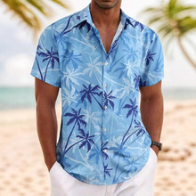 男式衬衫椰子树涂鸦短袖3D印花户外街头系印花上衣时装休闲男短袖