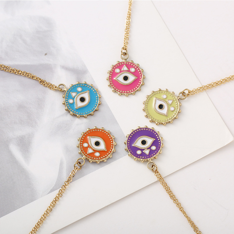 Simple Style Round Eye Stainless Steel Titanium Steel Enamel Plating Pendant Necklace Colorza_colorza_4