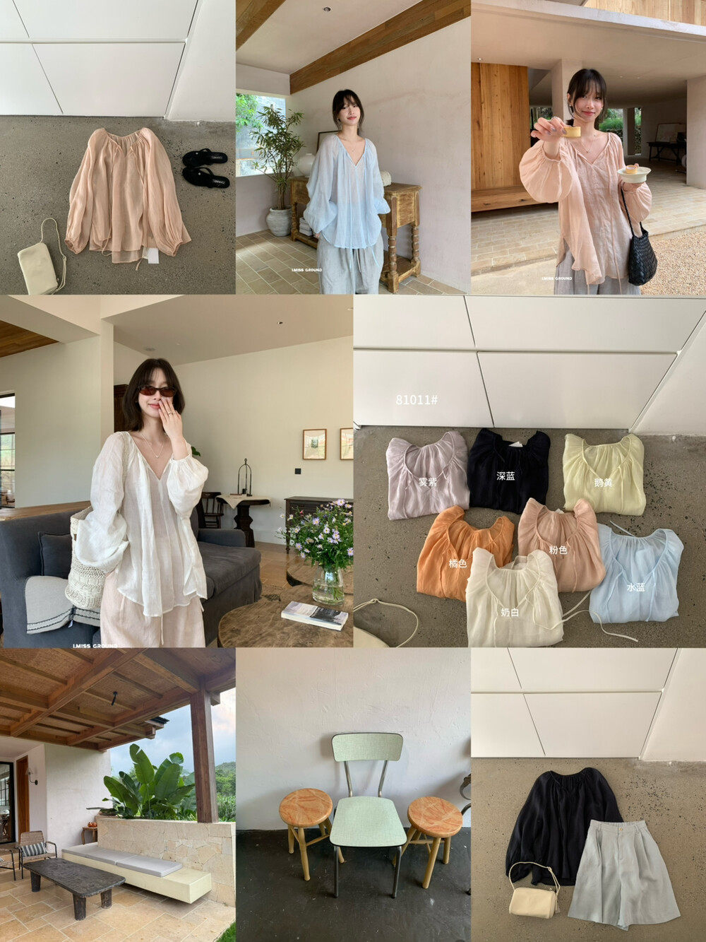 Áo sơ mi nữ linen tay dài cổ V dây buộc phong cách lười biếng — Xanh nước biển, màu hồng, Vàng nhạtcolor, trắng sữa chi tiết 12