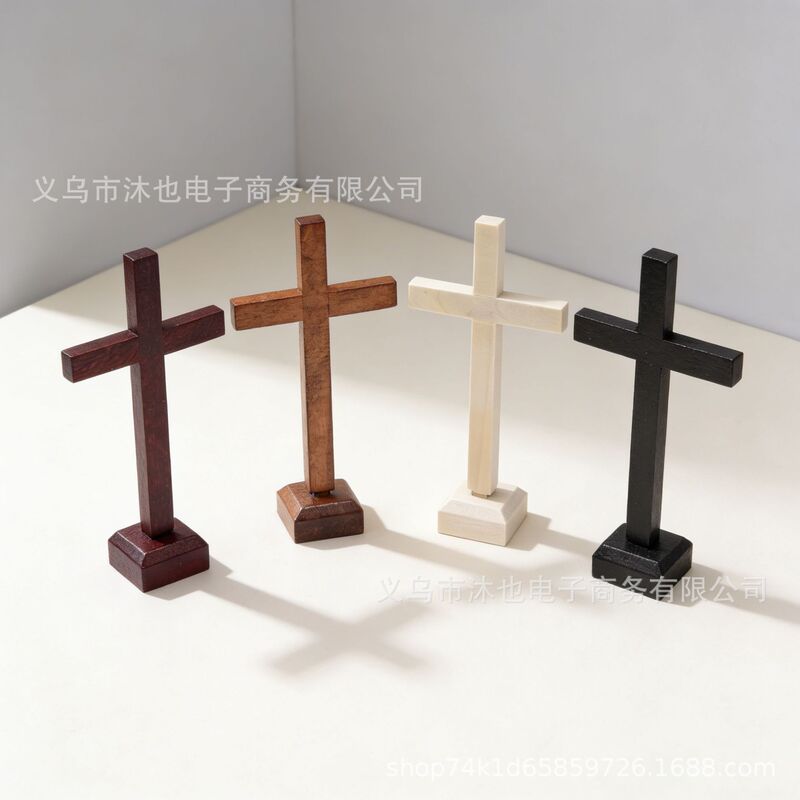 Cross-Border Wooden Cross with Base Desktop Decoration Ornament