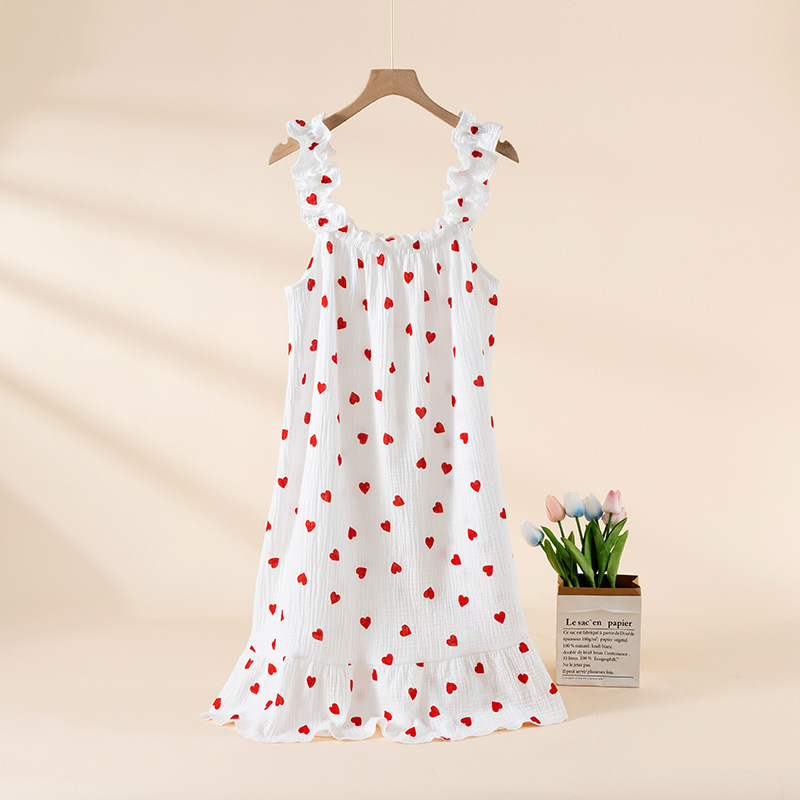 Camisón para mujer verano hilo de algodón puro estilo delgado camisola pijamas sueltos de longitud media dulce y linda falda larga servicio a domicilio