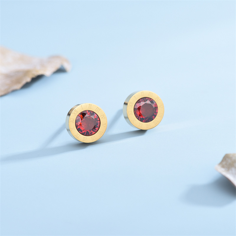 Fashion Geometric Titanium Steel Plating Zircon Ear Studs 1 Pair