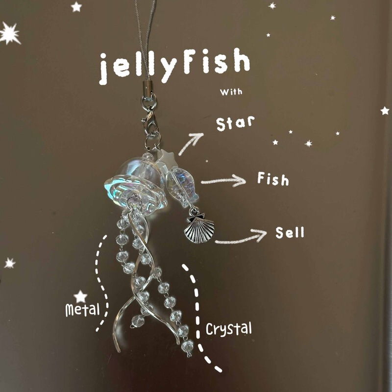 Original dream jellyfish mobile phone chain crystal clear marine life keychain curve metal pendant ins cross-border Original dream jellyfish mobile phone chain crystal clear marine life keychain curve metal pendant ins cross-border