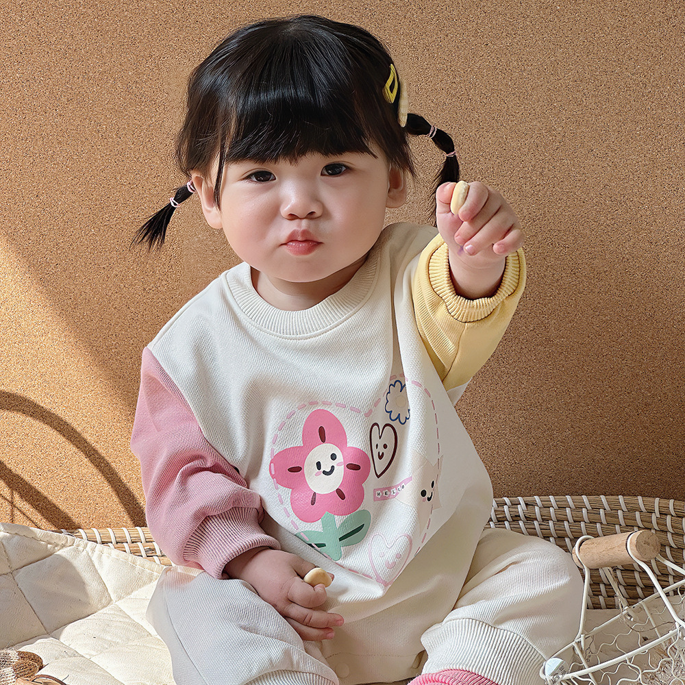 2024 primavera nuevo producto ropa de bebé estilo coreano recién nacido traje de escalada de bebé lindo estampado de dibujos animados mono de manga larga