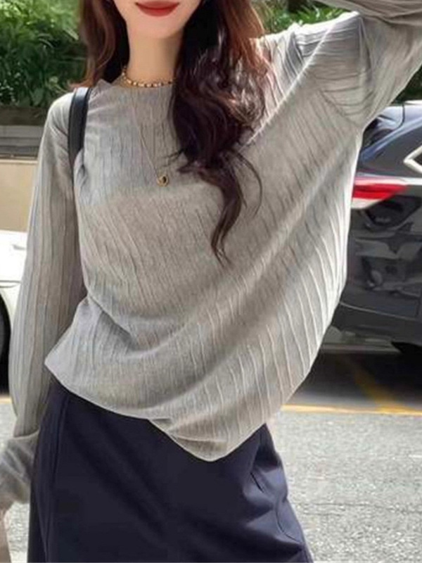 灰色长袖防晒T恤女夏季韩系慵懒松弛感巨好看的罩衫薄纱上衣|undefined