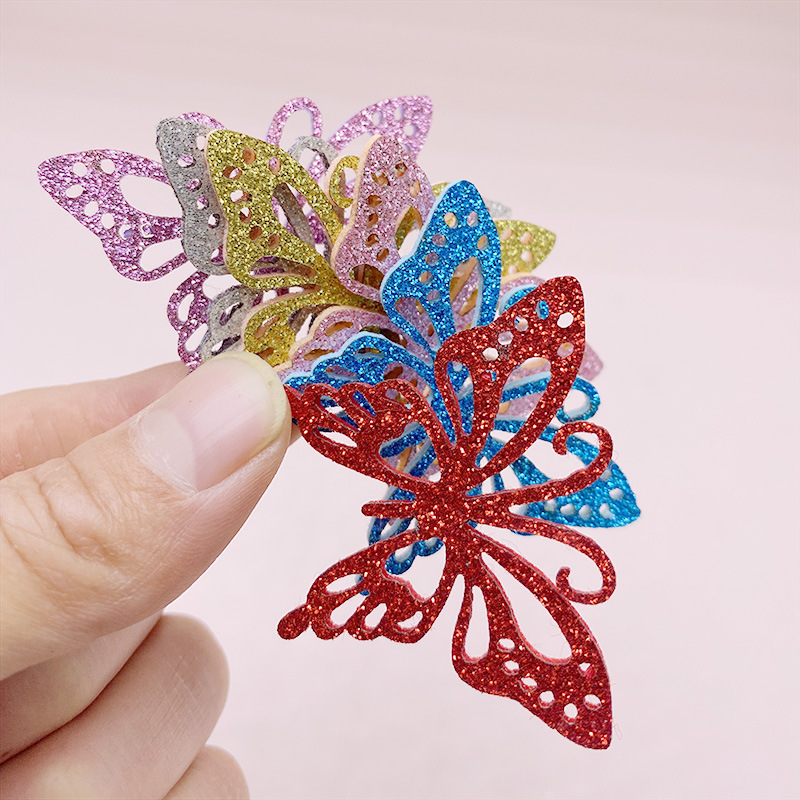 Hollow three-dimensional decoration butterfly gold powder simulation butterfly hair accessories large and small spot wholesale