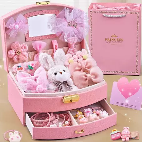 儿童首饰盒女孩发饰礼盒公主饰品套装宝宝女童皮筋生日礼物马卡龙