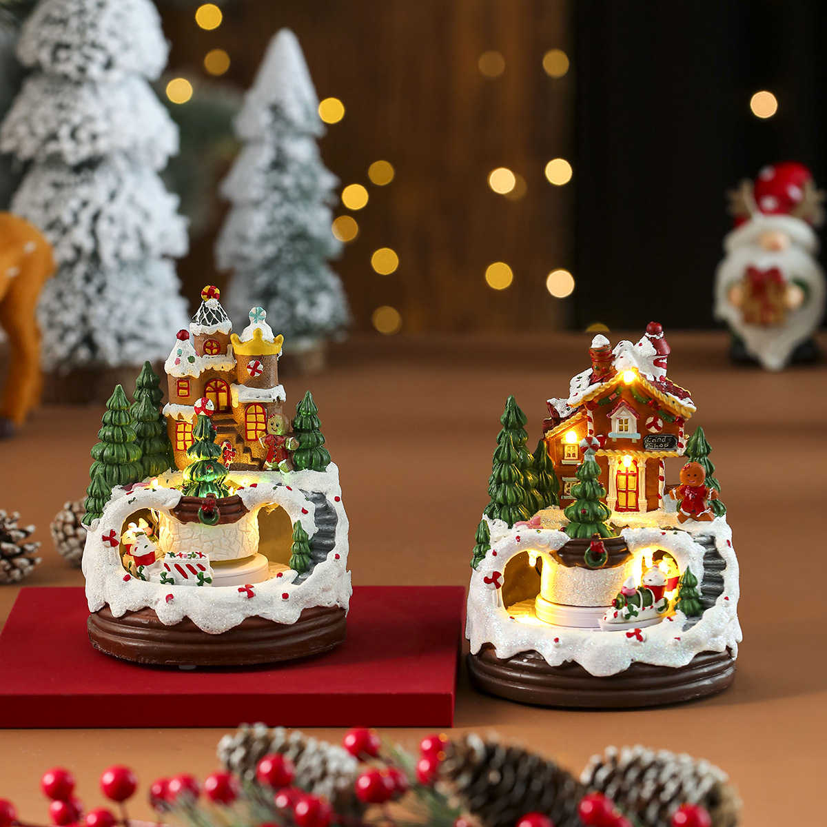 Nuevo estilo transfronterizo de resina galleta hombre tren giratorio adornos musicales regalos de Navidad adornos