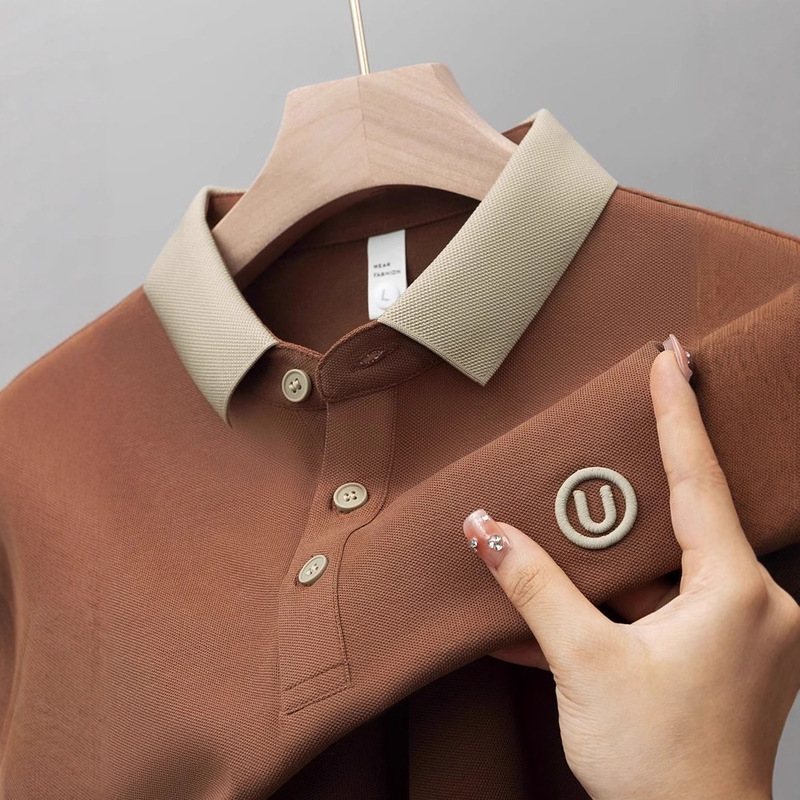 Autumn and Winter New Men's Short-Sleeved Polo Shirts with Exquisite Embroidery, Casual Pure Cotton Lapel, Versatile T-Shirts That Absorb Sweat